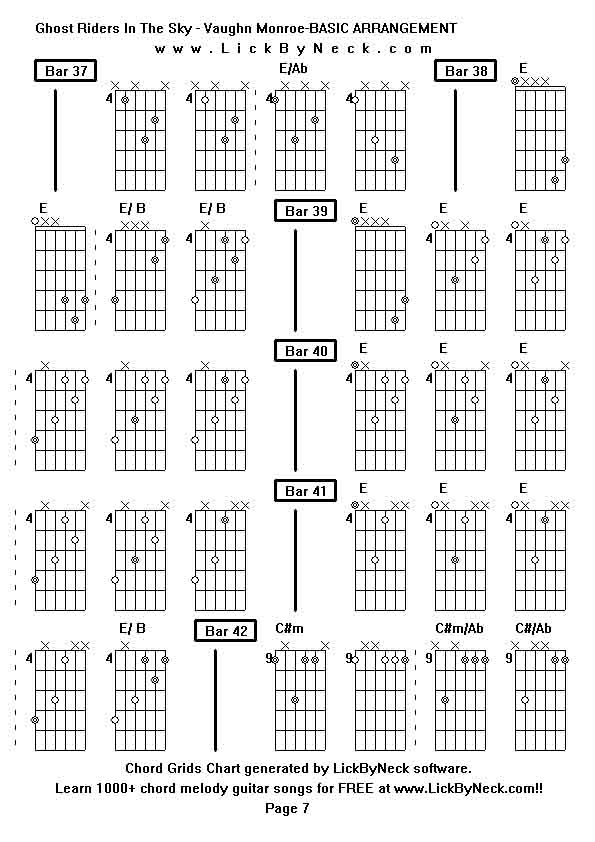 Chord Grids Chart of chord melody fingerstyle guitar song-Ghost Riders In The Sky - Vaughn Monroe-BASIC ARRANGEMENT,generated by LickByNeck software.